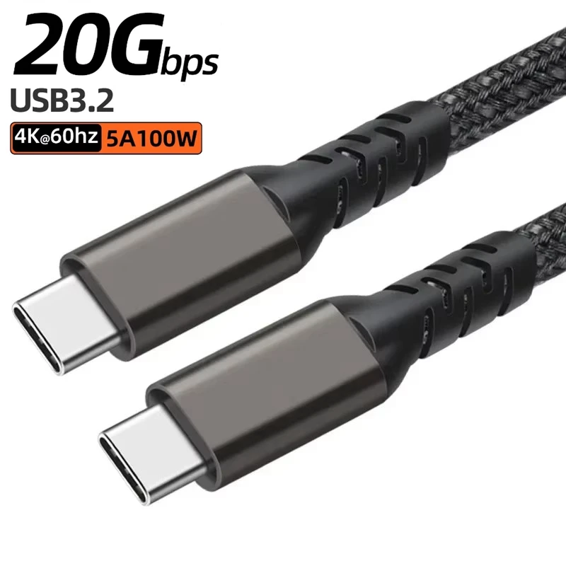 

USB 3.2 Gen 2X2 Type C to C Cable 20Gbps Type-C Cord 4K@60Hz PD100W 5A Fast Charging Data Wire MacBook Pro Galaxy S20 0.5m 1m 2m