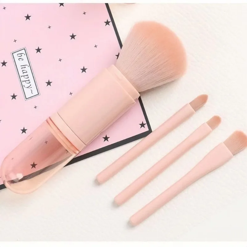 Portable retractable multi-functional makeup brush Blush brush with lid 4-in-1 Loose Powder eyeshadow Brush Set Mini soft brush