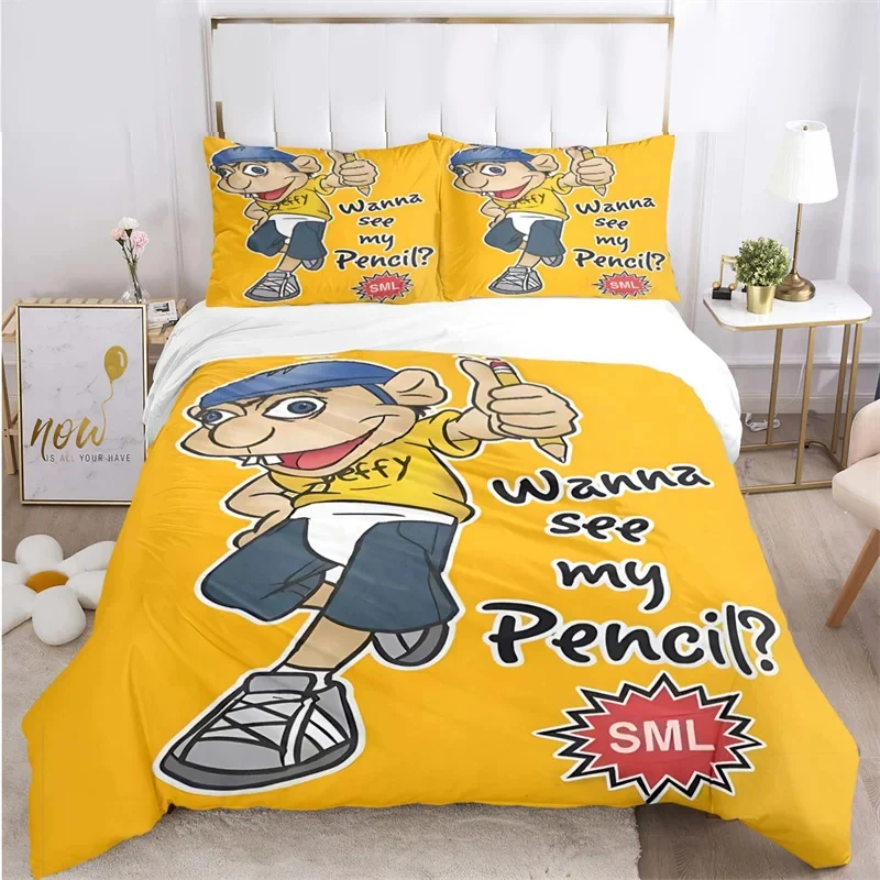 3D Print Cartoon SML Jeffy Bedding Set Boys Girls Twin Queen King Size Duvet Cover Pillowcase Bed boys Adult Bedroom