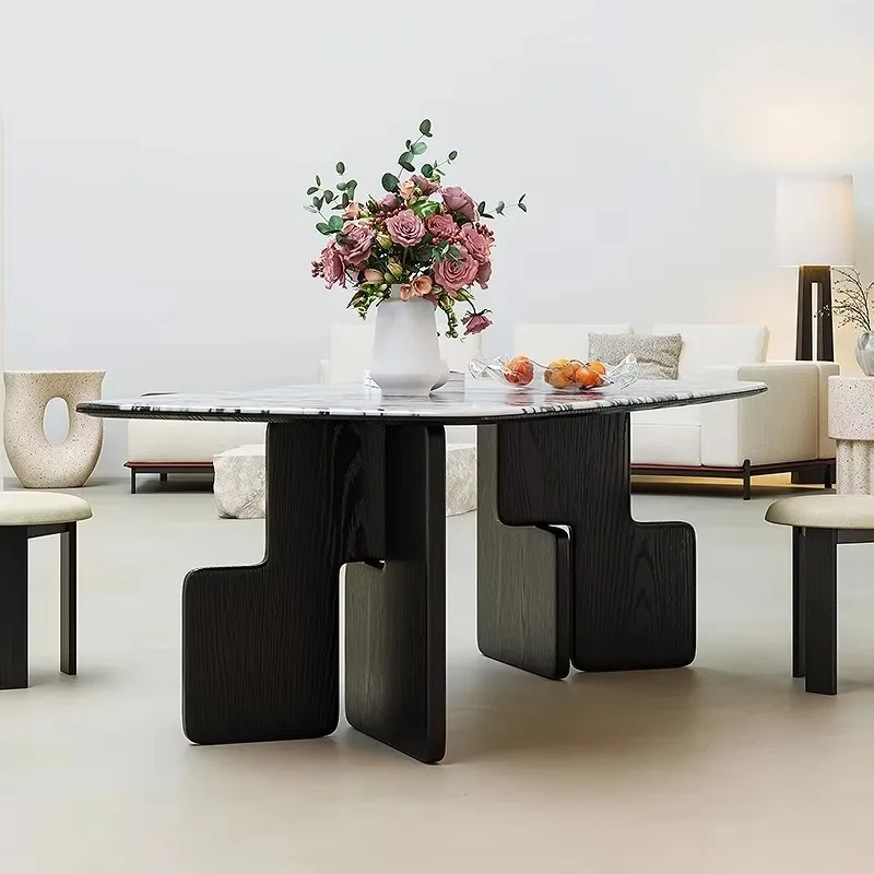 High End Designer Dining Table Modern  With Stone Top  Set Creative Cube Legs For  Room Furniture