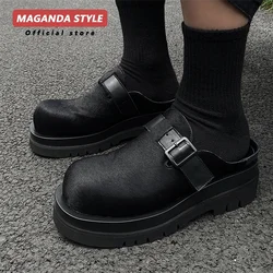 Retro genuine leather horsehair Birken for men 5cm height increase summer breathable slippers, outdoor beach shoes