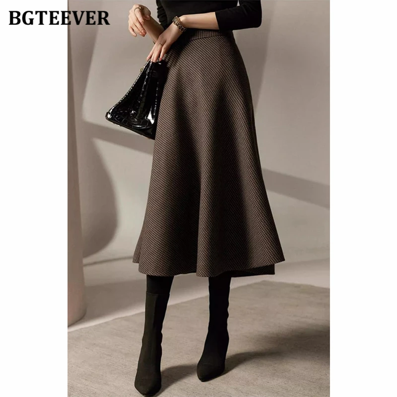 

BGTEEVER Винтажные женские юбки миди с высокой талией, осенне-зимние элегантные шерстяные юбки А-силуэта для женщин