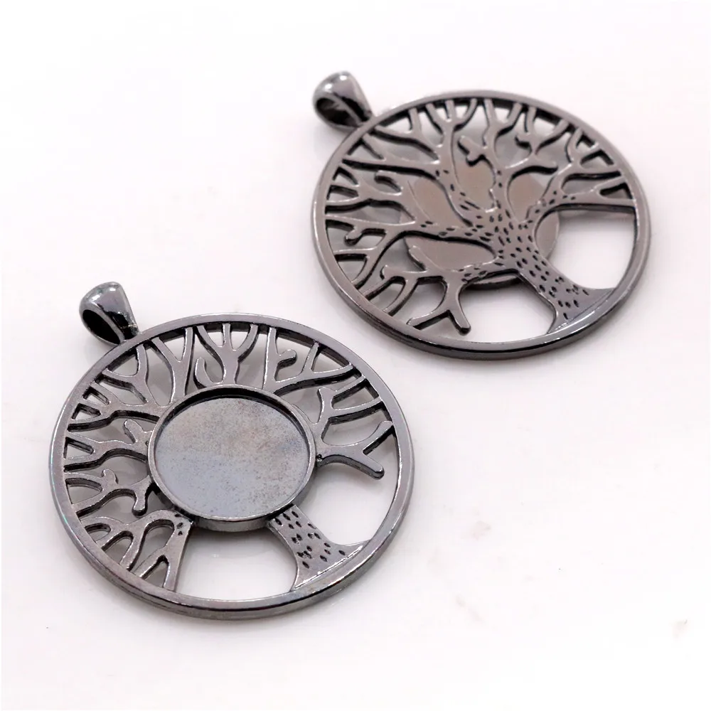 New Fashion 14mm Inner Size High Quality Rhodium Gold Black Colors Plated Tree Style Cabochon Base Cameo Setting Charms Pendant