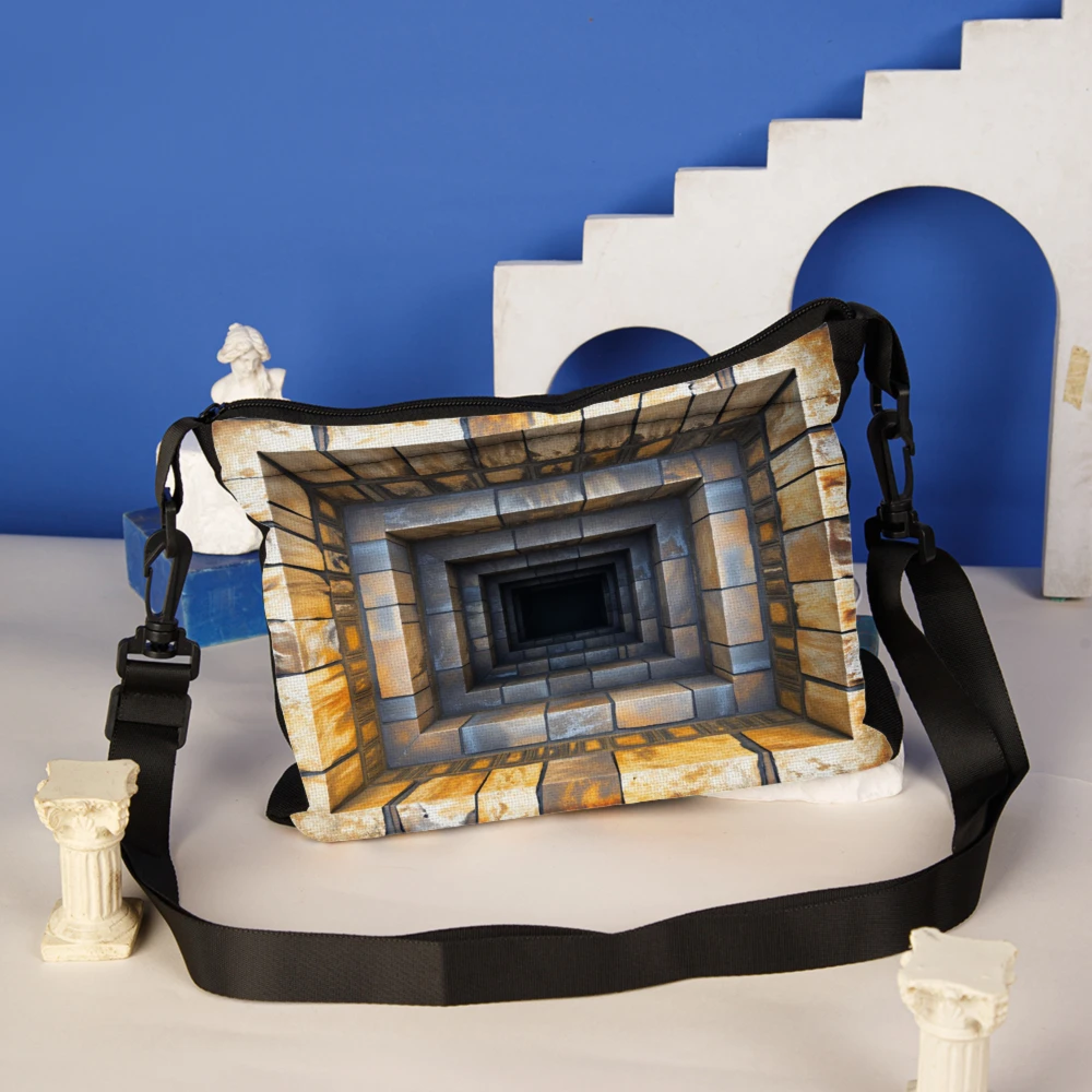 1pc 3D Tunnel Effect Crossbody Bag Multicolor Stone Brick Pattern Shoulder Bags For Women Men Travel Daily Use Fashion Statement