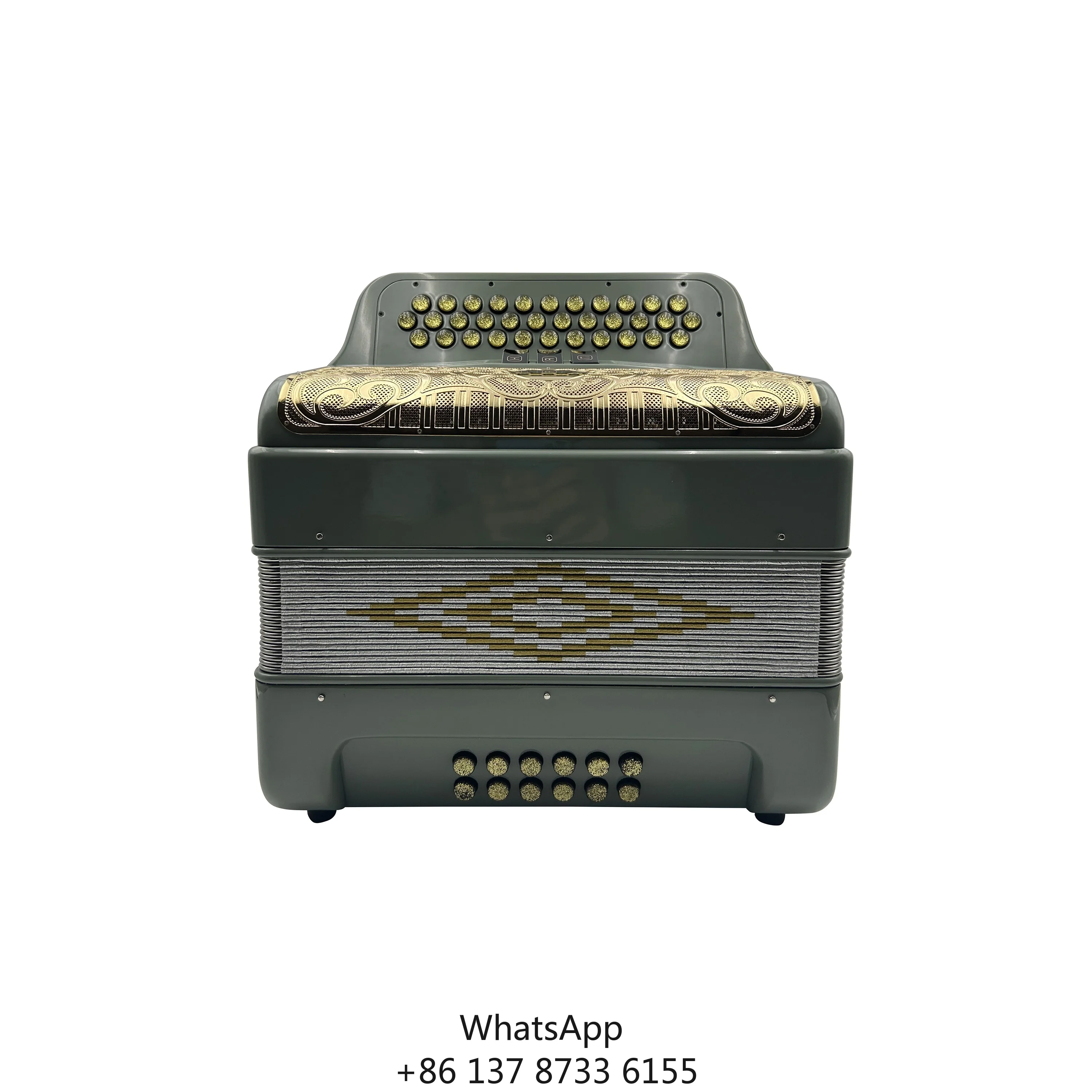 

Professional JB3412C Accordion 12 Bass 3 Registers 34 Buttons Sky Grey Body With Gold Grill Buttons Diatonic Acordeon