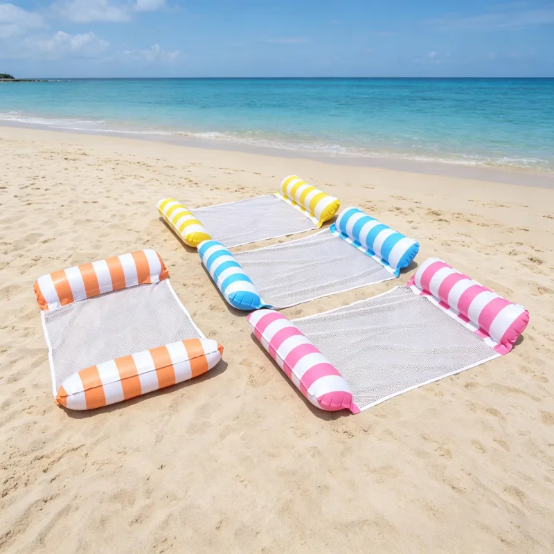Inflatable Foldable Floating Row Swimming Pool Party Water Hammock Air Mattresses Pvc Stripe Water Floating Inflatable Mat image 5
