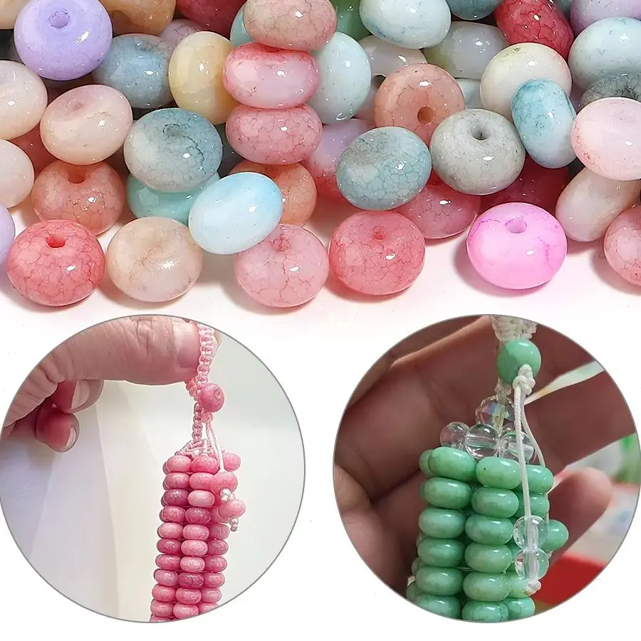 50pcs/lot 5x8mm Rondelle Shape Colorful Cracked Glass Beads Loose Spacer Abacus Bead For Jewelry Making DIY Bracelet Accessories
