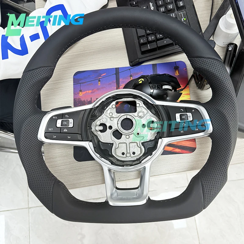 Upgraded steering wheel assembly with full leather material and silver button frame suitable for Volkswagen Golf 7 MK7 GTI