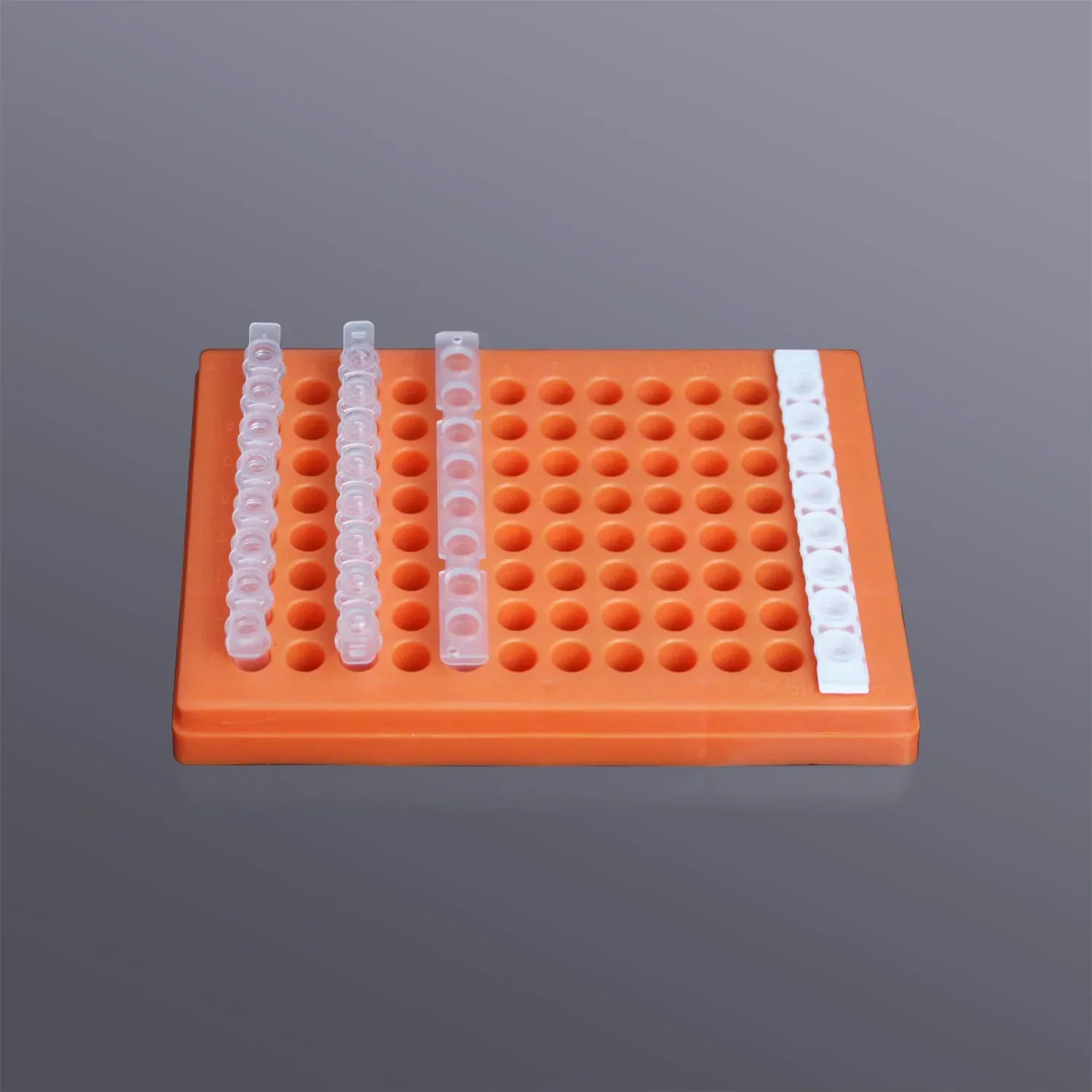 Biosharp 0.2ml Thin-walled Tube Cassette PCR Octet Cassette 96-well Blue, Black, Orange and Grey Storage Cassette with Lid