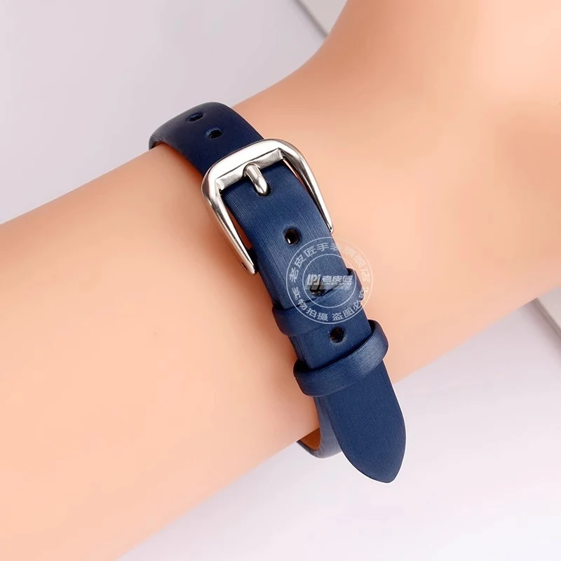 سوار الحرير 10 مللي متر حزام ساعة نسائي أنيق لـ Fiyta Qingcheng ريترو ليتل كاكاو DL21008 حزام ساعة جلدي أسود أزرق