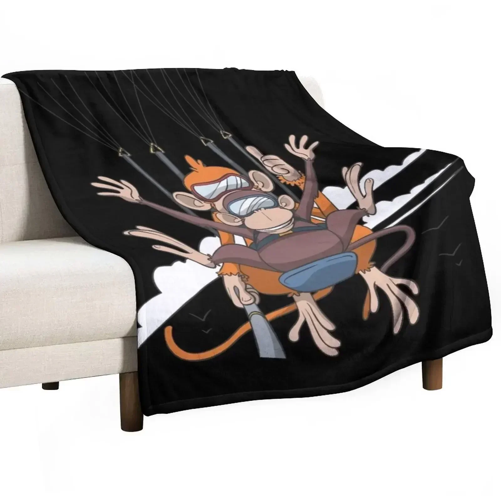 Monkeys in paragliding tandem flight Throw Blanket Bed Hairy Plush Softest Custom Thermal Blankets