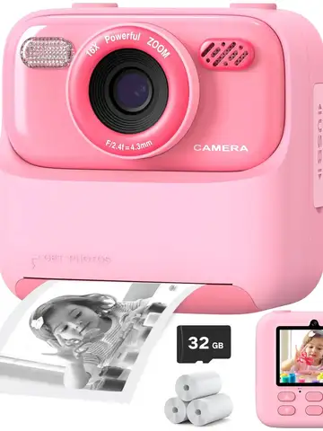Upgrade Kids Camera Instant 1080P HD Dual Lens Selfie Digital Camera for Girls Boys Christmas Birthday Gifts Toys With 32G Print