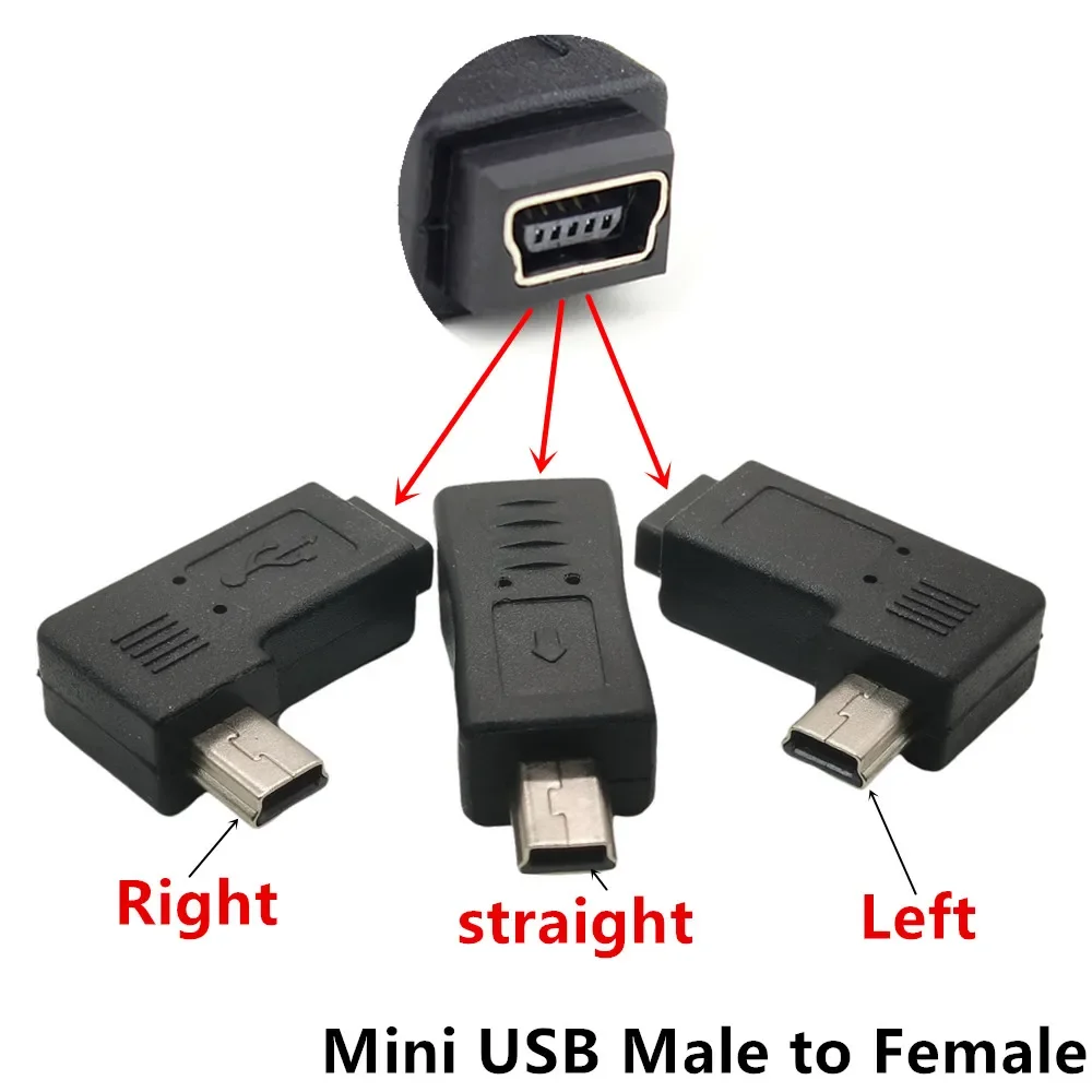 New Mini USB to Micro USB Adapter Plug 90 Degree Left&Right Angle Micro USB Male to Mini USB Female Type B Connector Charge Data