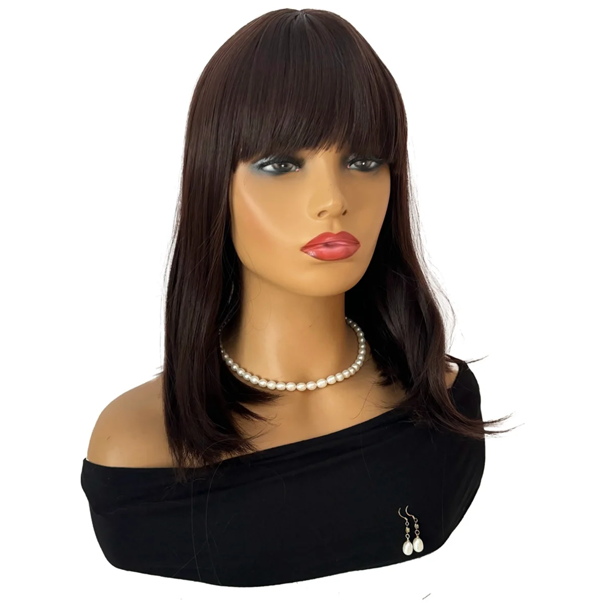 A72Z  14 Inches Black Brown Short Hair Wig Non Permed Applicable Any Face Shape Elegant and Easy to Wear Universal Wig