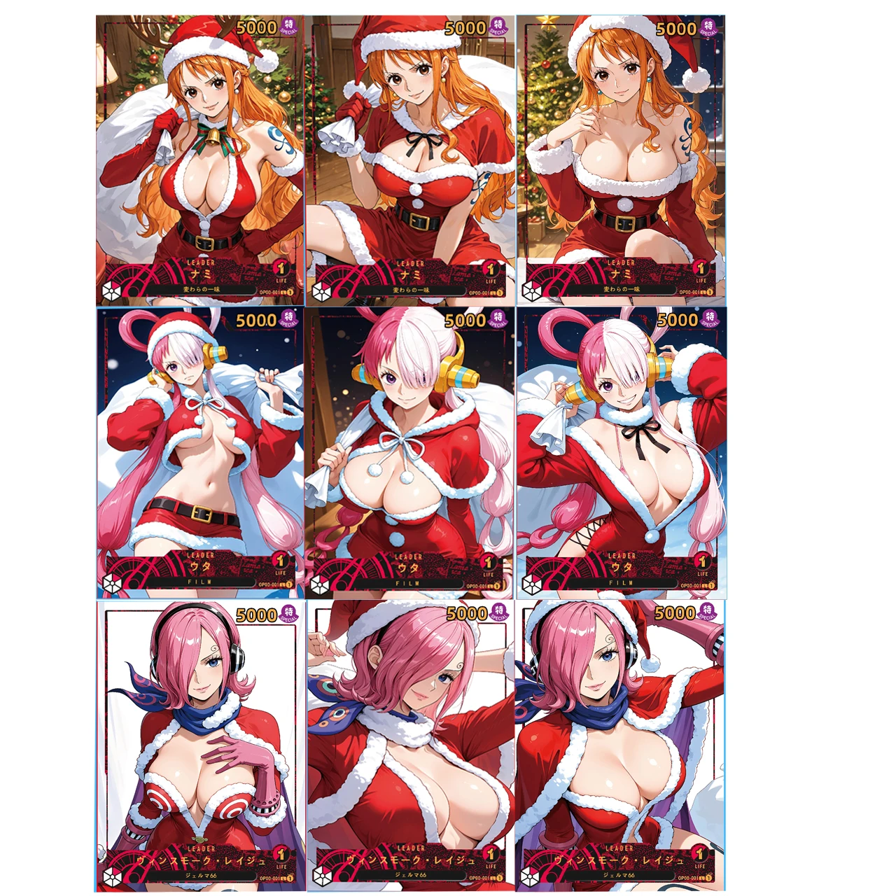 

One Piece Opcg Christmas Series DIY Folding Flash Card 63x88mm Nami Uta Vinsmoke Reiju Anime Game Collection Leader Card Gifts