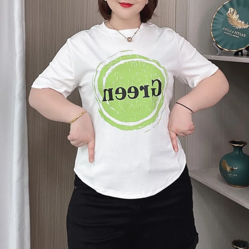 Short Sleeve T-shirt Women Summer New Plus Size Thin Crew-neck Printed Letters Tops