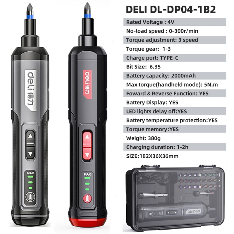 DELI Mini Electric Screwdriver Set Multi-function Disassembly Torque Repair Tools Kit Household Cordless Power Dril