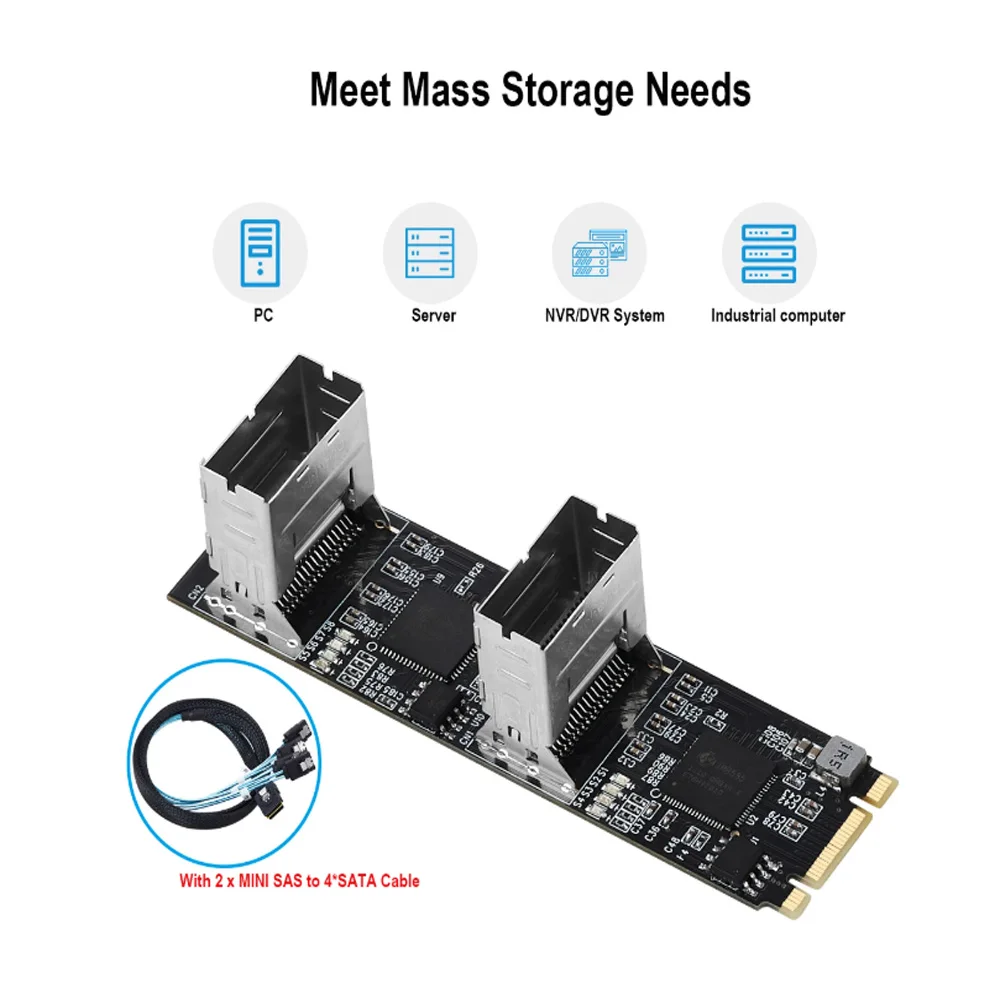 

JoniSerl M.2 PCIe3.0 до 8 портов SATA 6G Карта контроллера мультипликатора B/M ключ NGFF Каждый порт Приемо 6 Гбит/с с 2 интерфейсами Mini SAS