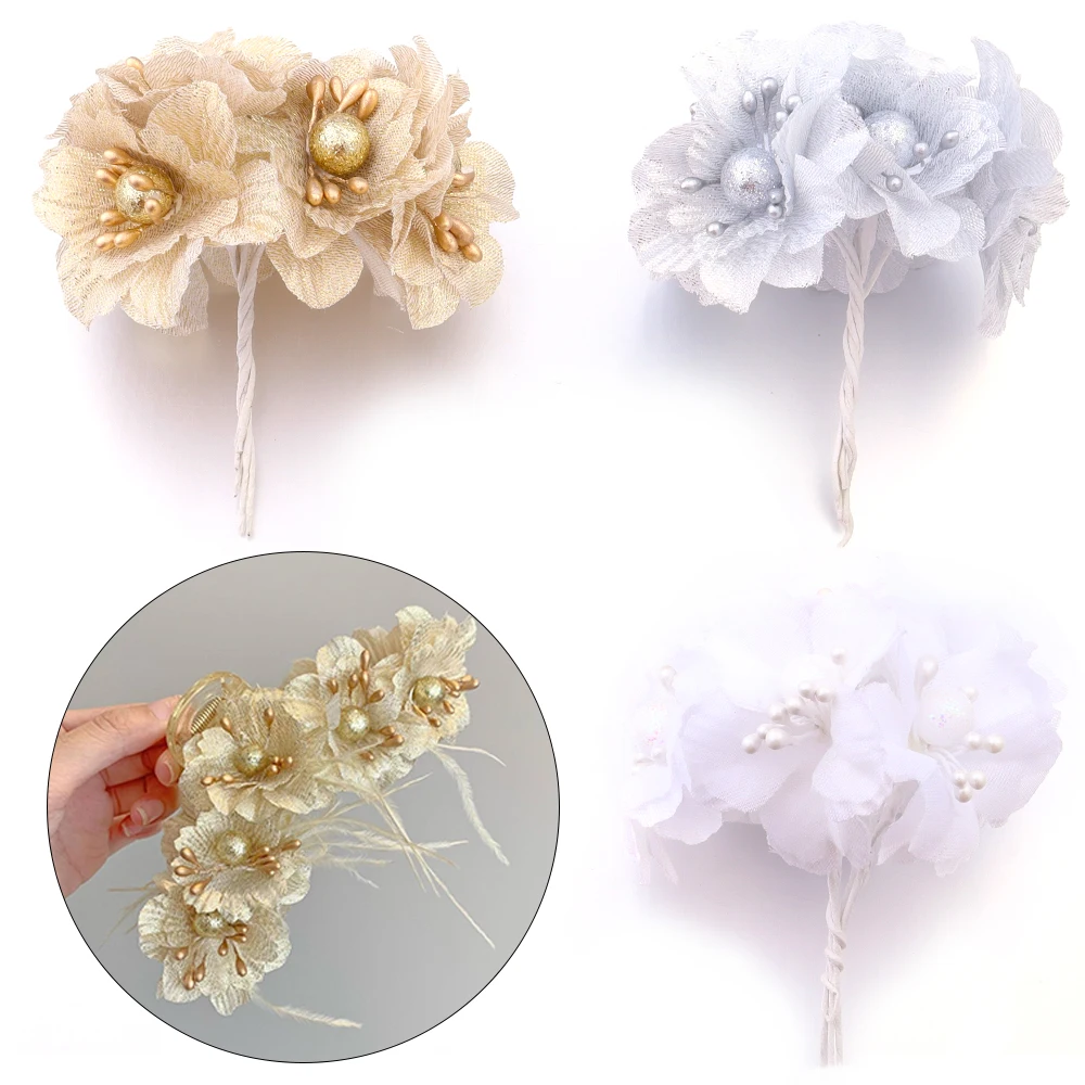 6 قطعة باقة زهور الكاميليا الاصطناعية زهور وهمية لديكور المنزل عيد الميلاد حفل زفاف الديكور إكليل الإكسسوار #5