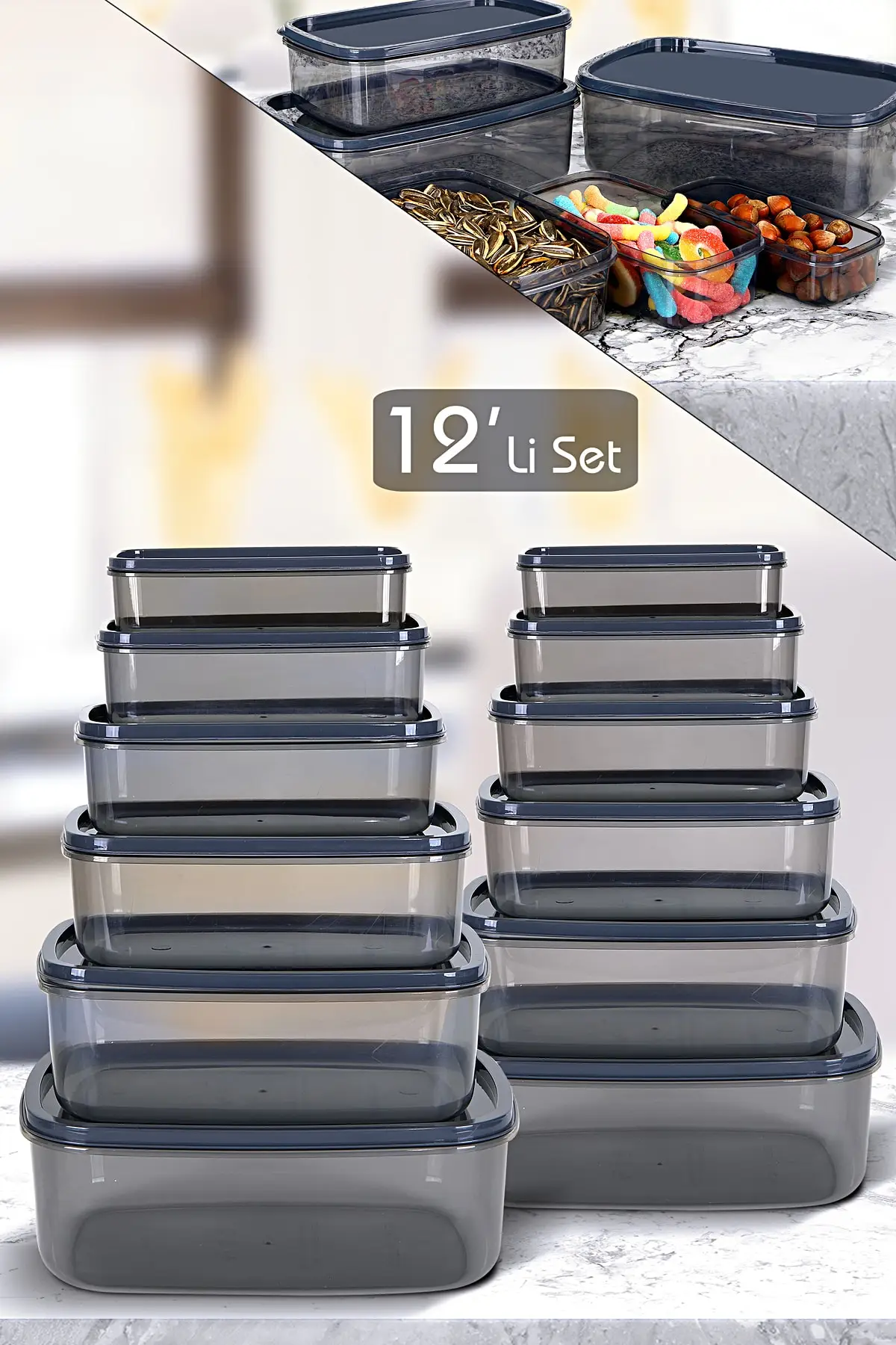 

Set of 12 Rectangular Sweet Storage Container Set Platin Series quality stylish design moisture-proof trend product