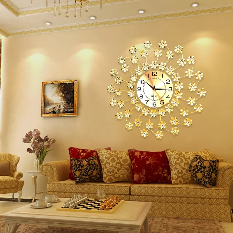 

Big Size Silent Wall Clocks Restaurant Round Peacock Simple Clock Wall Design Metal Wall Art Wanduhr Living Room Decoration