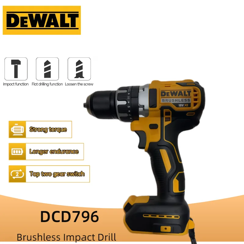 

Dewalt Brushless Impact Electric Drill DCD796 Multifunctional Cordless Screwdriver Rechargeable Power Tools For 18V-20V Battery