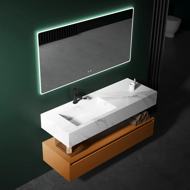 Nordic slab bathroom cabinet set modern minimalist small apartment light luxury vanity