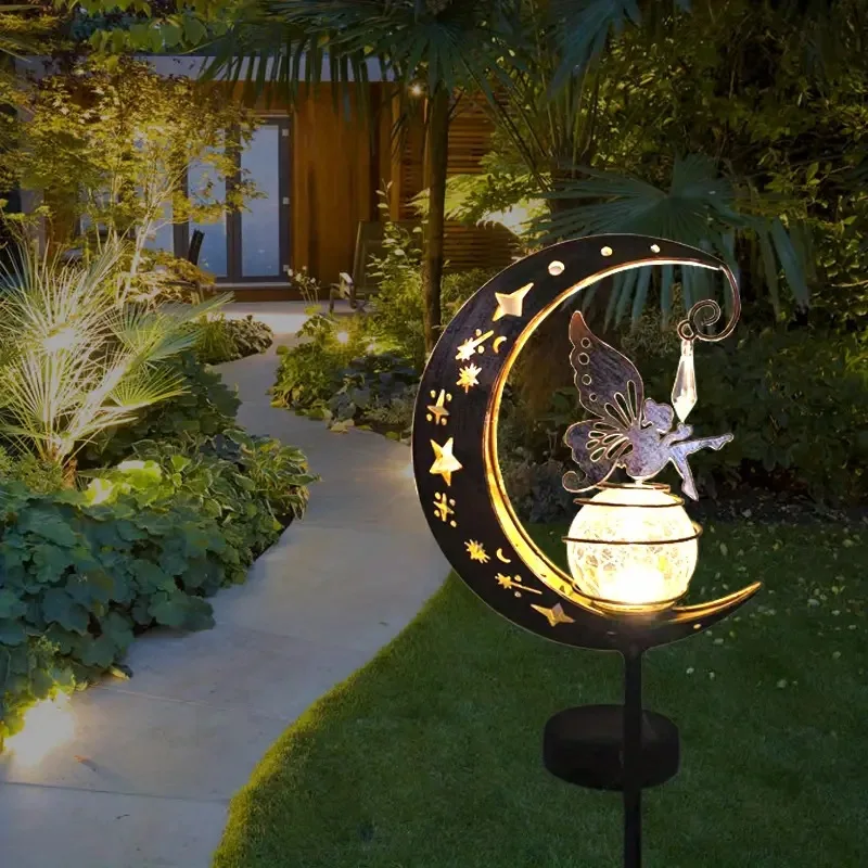 Top Selling Solar Powered Moon Elf Lawn Light Outdoor Waterproof Courtyard Landscape Iron Hollow Out Plug In Light