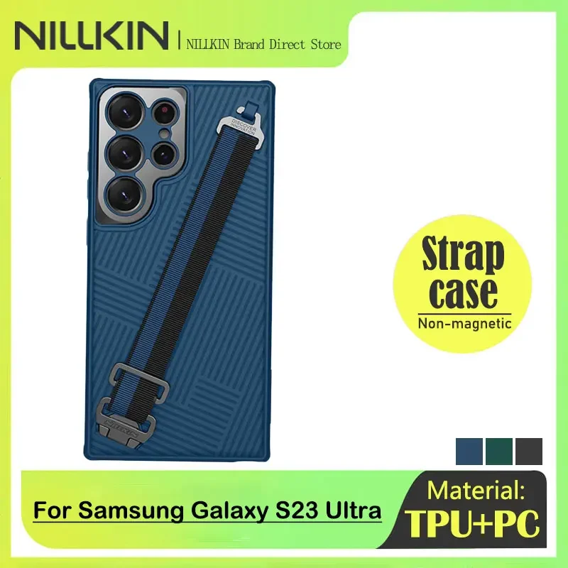 Nillkin case with strap for Samsung Galaxy S23 ultra, comfortable, anti-falling, with rope, Back cover, Anti-Fingerprint, Plain