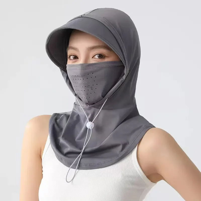 Máscara Protetora Solar Feminina para o Verão, Cobertura Completa para o Rosto, Nova Máscara de Ciclismo em Seda Gelada Anti-UV com Proteção Integrada para o Pescoço e Respirável