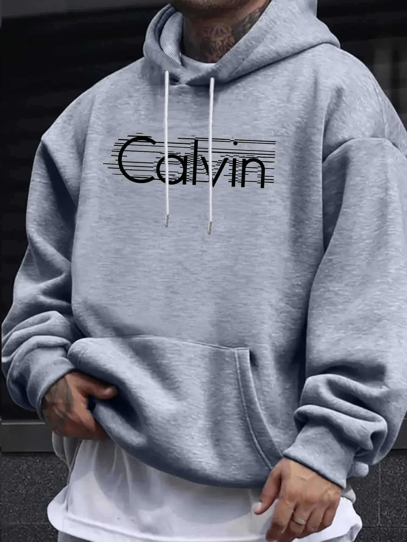 2025 Men'S Casual Versatile Stylish Hoodie with Letter Print - a Relaxed Pullover with a Kangaroo Pocket, Made from Stretchy Fabric, Machine Washable - Perfect Choice for Spring And Autumn