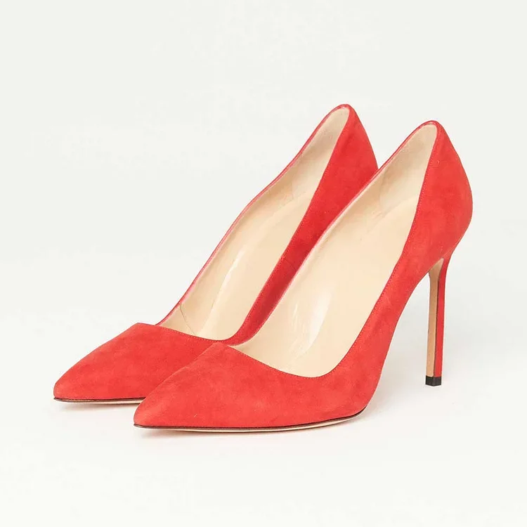 

Elegant Red Vegan Suede Pointy Toe Stiletto Heel Pumps Shoes