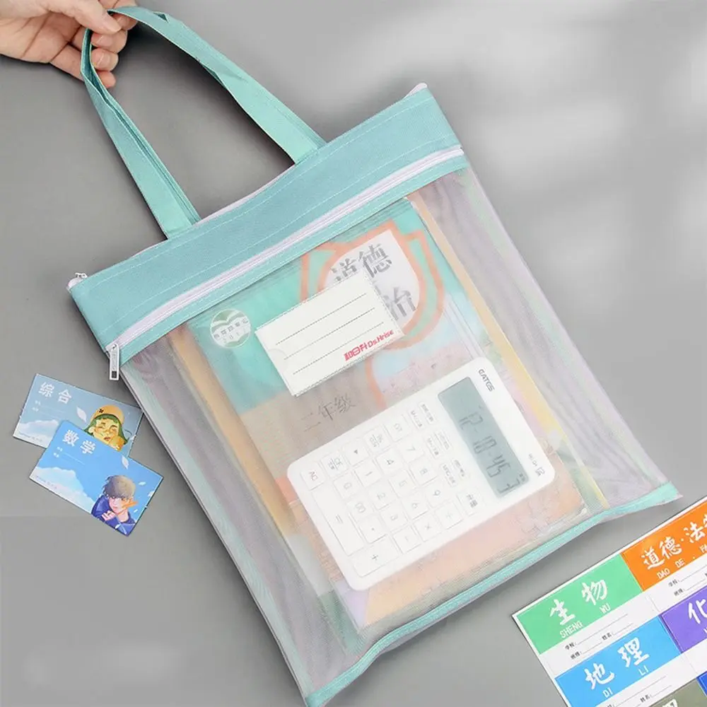 Imagem -05 - Portátil Transparente Zíper Bolsa de Armazenamento Pasta de Papel de Teste a4 Malha Arquivo Pastas Bolsa de Documentos Bolsas de Armazenamento Estudante Papelaria