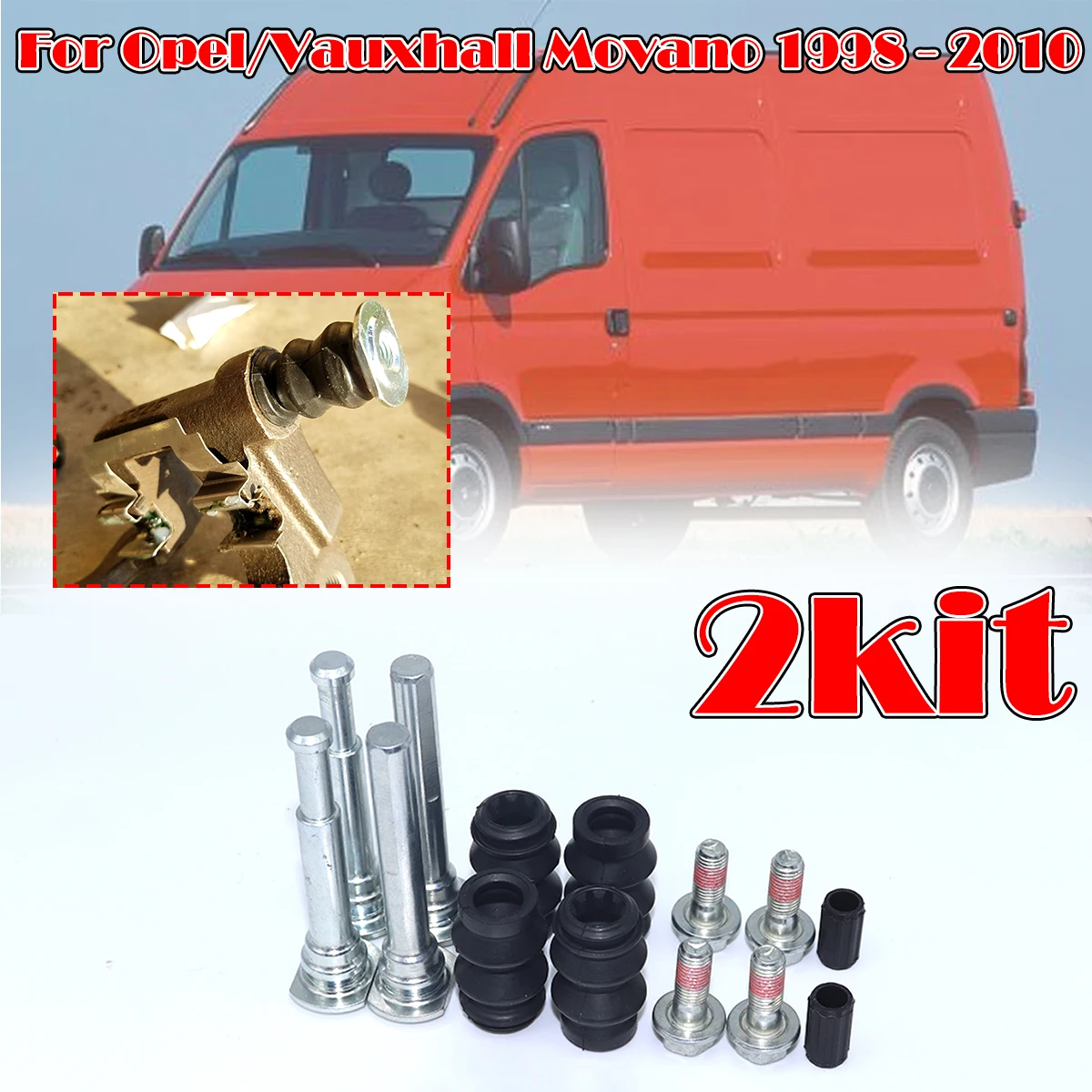 

2KIT Rear Brake Caliper Slider Guide Pins Bolt For Opel/Vauxhall Movano 1998-2010 Left Right Disc Housing Rubber Bellows Sleeve
