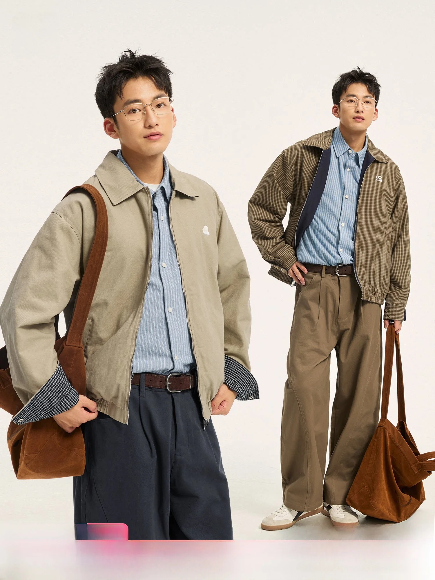 double-sided-wear-cotton-jacket-casual-knife-shape-pants-men's-autumn-outfit-actup-ootd-set-comfortable-breathable-clothing