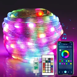 Dreamcolor LED String Fairy Lights, Guirlanda Bluetooth, USB, 5V, 50 pés, 15m, RGB, Endereçável, Festa, Natal, Decoração de Casamento