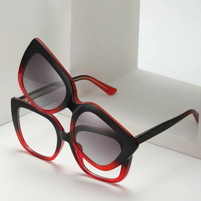 2 in 1 Vintage Cat Eye Magnet Clips On Glasses Frame Women myopia Prescription Eyeglasses Frames optical Lady Eyewear