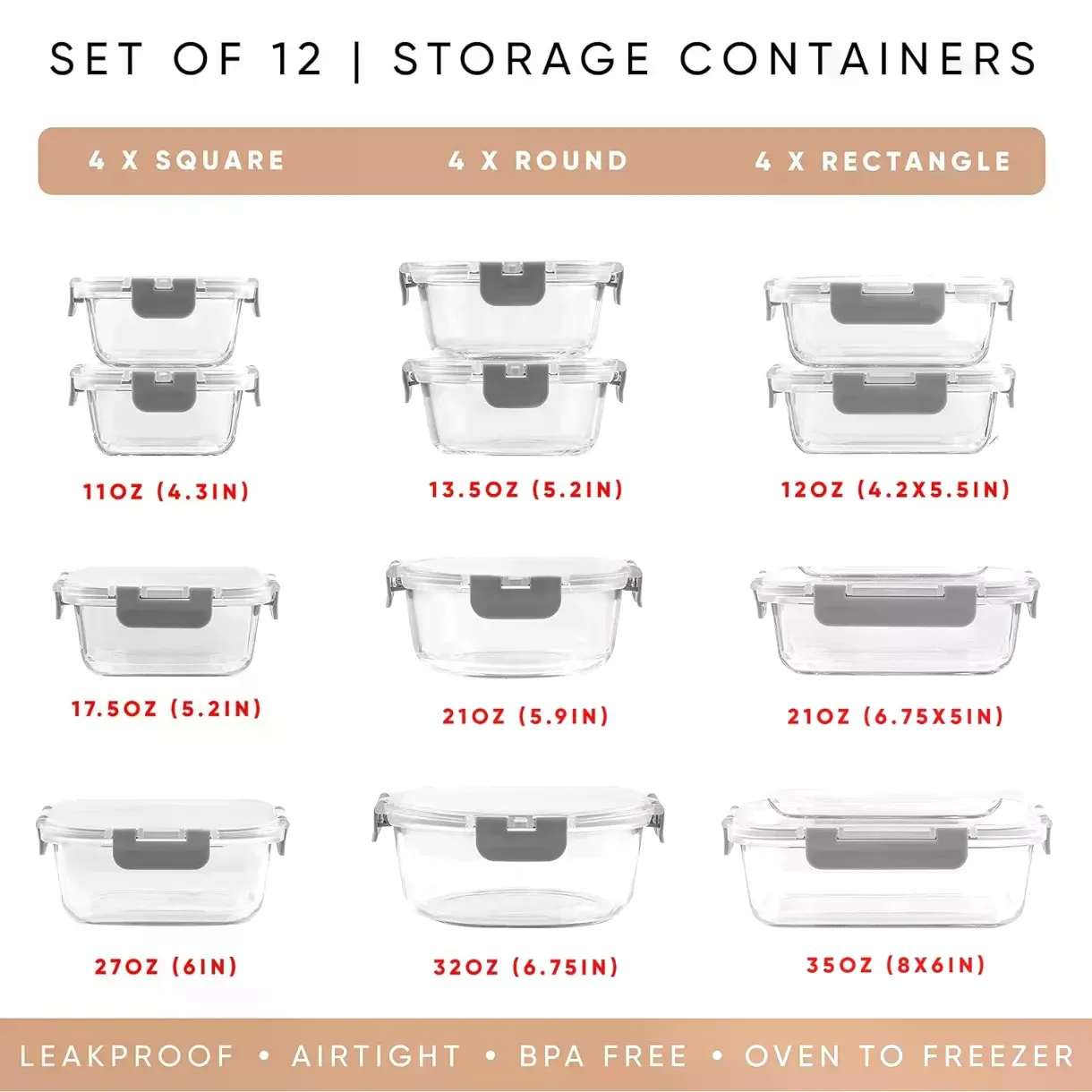 24pc Borosilicate Glass Storage Containers with Lids| 12 Airtight/Freezer Safe Food Storage Containers for Pantry and Kitchen| Meal Prep Container for Lunch| Glass Tupperware Set