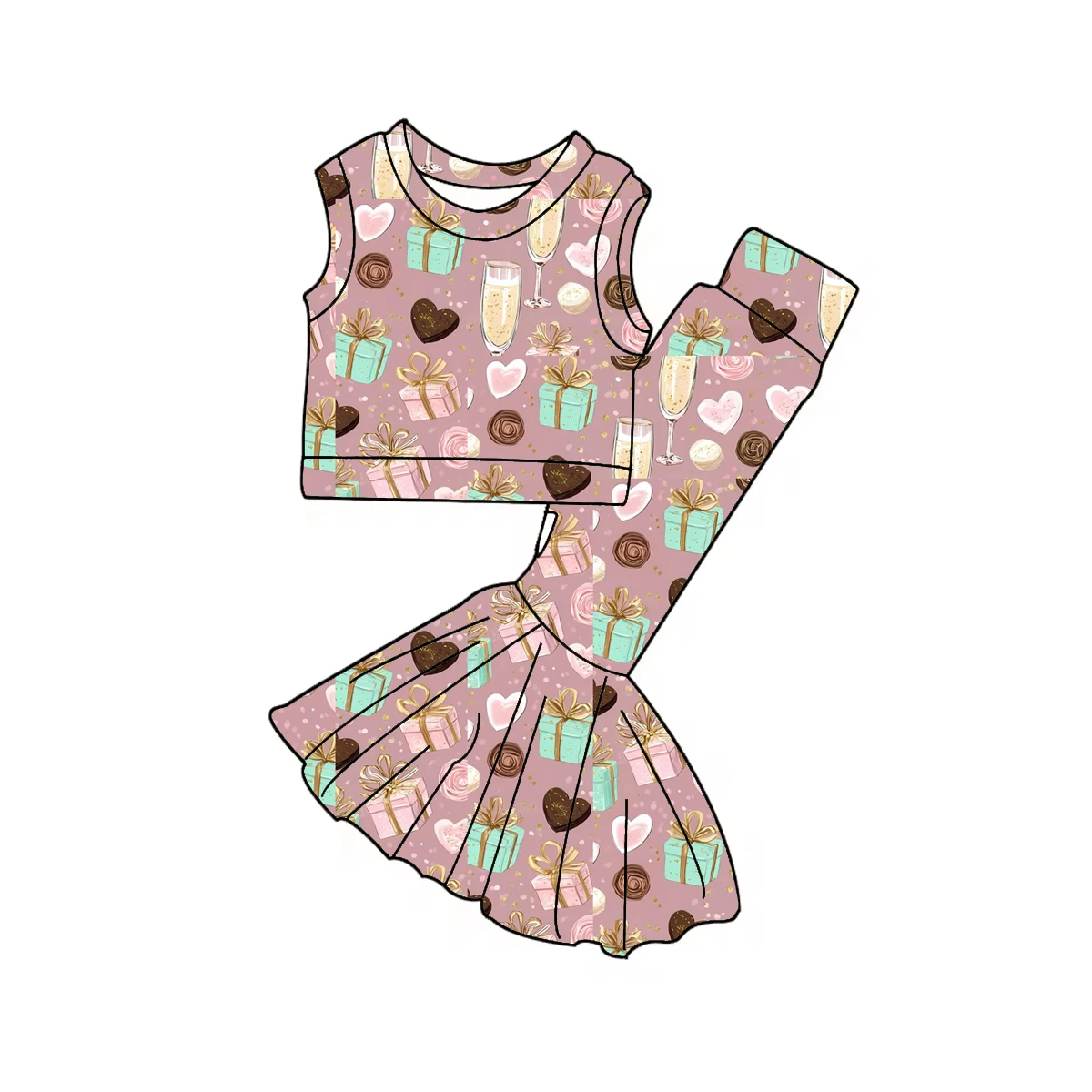 Boutique Summer Baby Girl Strawberry Top Bell Pants Set Clothes Wholesale Kids Easter Bunny Outfit
