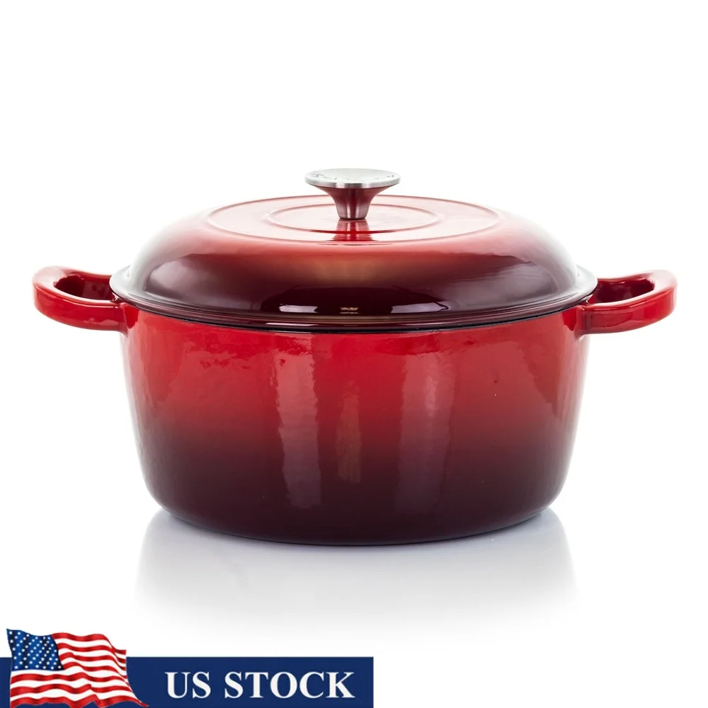 

5 Quart Enameled Cast Iron Casserole with Lid Non-Stick Cooking Pot Ideal Soups Roasts Chilis Dishwasher Oven Safe Durable