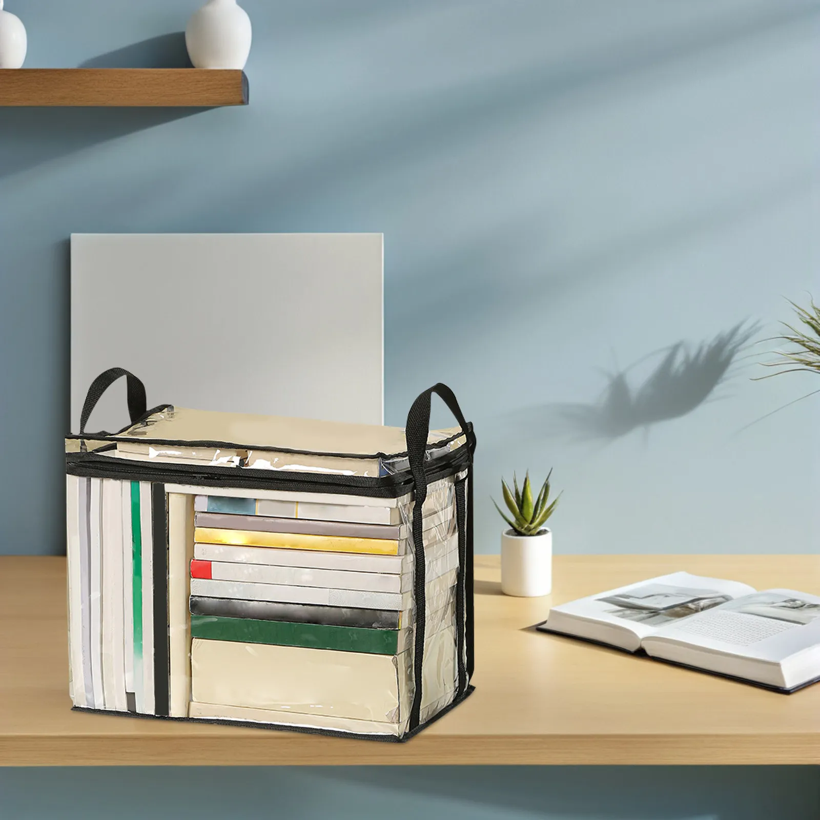 

Portable Foldable Clear Book Storage Box Waterproof Transparent Organizer Bin for Student Books Document Storage Container Large