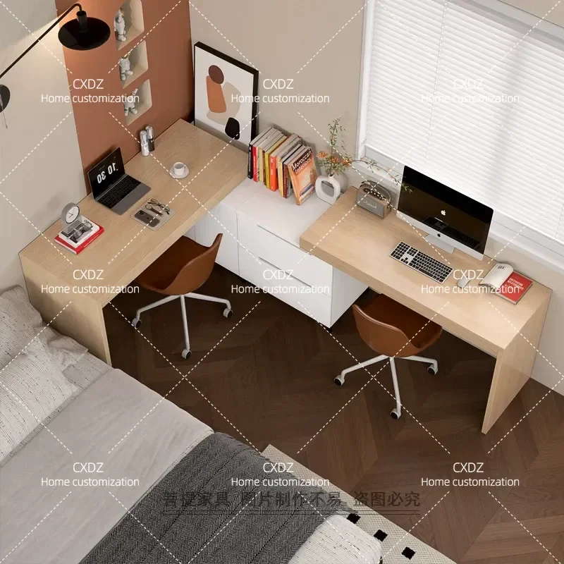 Nordic Double Corner Desk Modern Simple Writing Table Computer Workbench for Bedroom Home Office Two Person Study Station