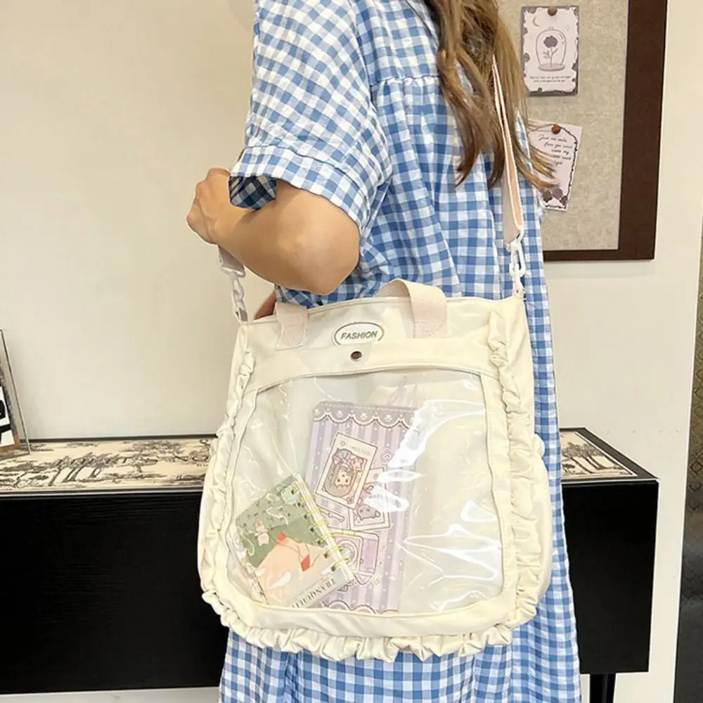 

All-match PVC Transparent Itabag Nylon Ruffles Canvas Tote Bag JK Japanese Style Student School Bag Shopping