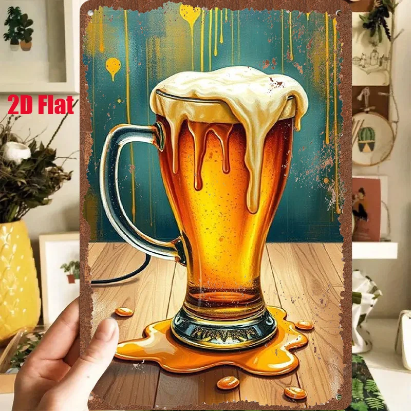 Vintage Beer Metal Sign 8x12in Retro Bar Wall Decor Foamy Pint Art