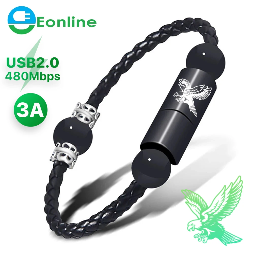 

EONLINE 3D 22CM Bracelet USB Cable Type C Microusb Portable Charging Cable For Huawei Xiaomi Samsung S10 Mobile Battery Charger