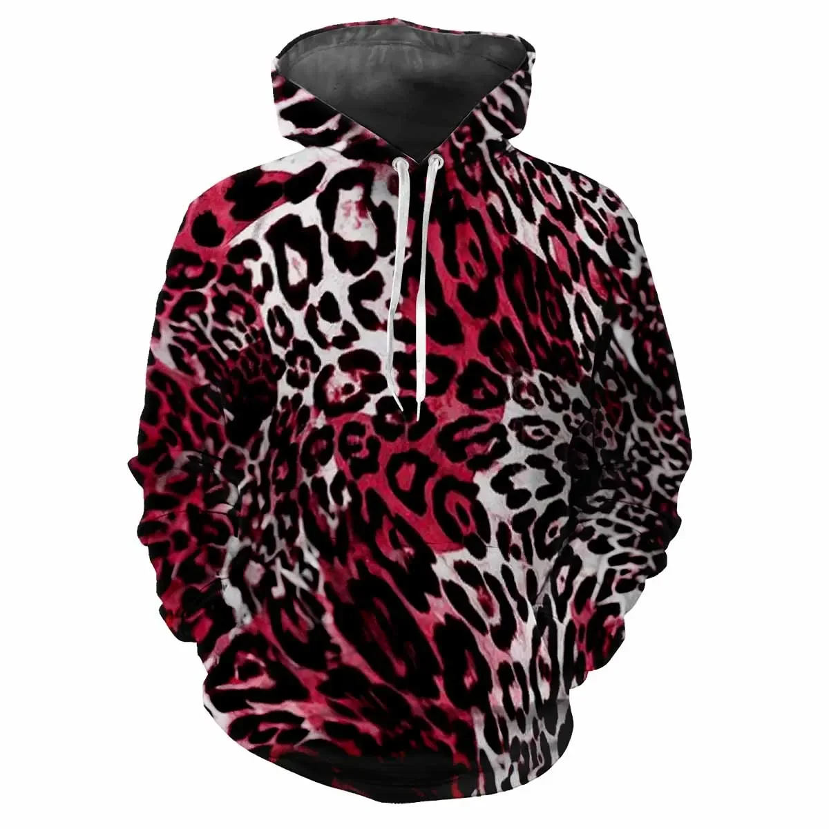 Trendy men\'s Hoodie Printed Leopard Print Patterns Digital Printing Casual Long Sleeved Hooded Thick Fabric Tops