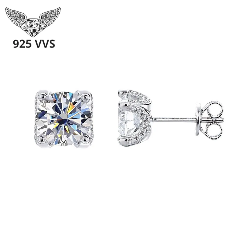 

925 Moissanite Earring Studs 5MM 6.5MM VVS1 Diamond Women Luxurious Plated Gold Earrings Men Hip hop Jewelry Gift