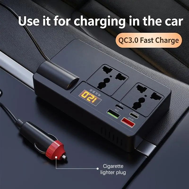 1Pcs 220W Car Power Inverter With QC3.0 USB PD Port LED Display Fits 12V 24V Vehicles Perfect For Road Trips Long Drives