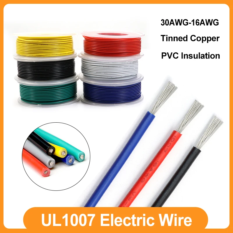 

1/2/5Roll UL1007 Electric Wire 30/28/26/24/22/20/18/16AWG PVC Insulated Flexible Tinned Copper Cable DIY LED Lighting Line 300V