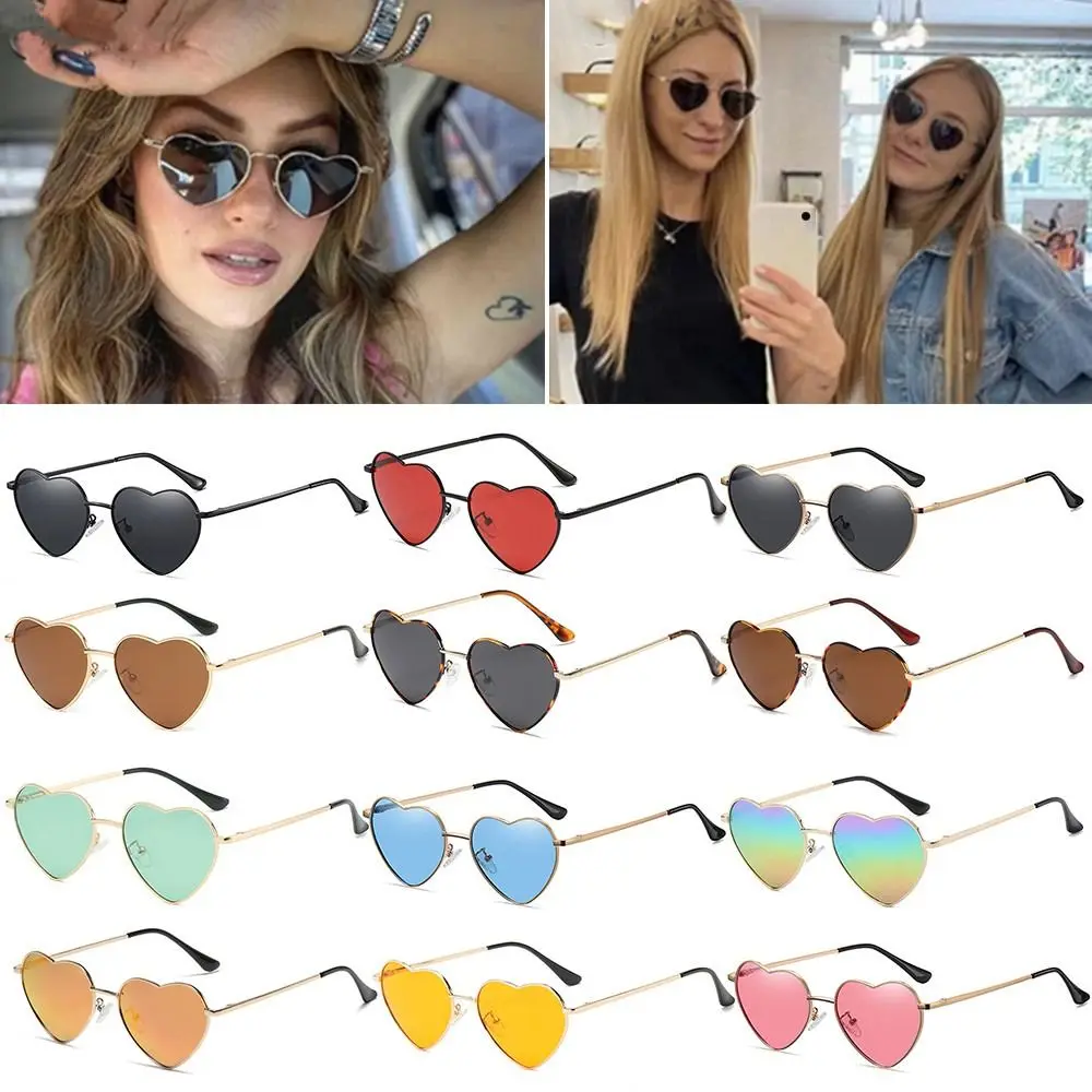 Women Metal Frame Fancy Accessories Heart Sun Glasses 90s Glasses Shades Heart-Shaped Sunglasses